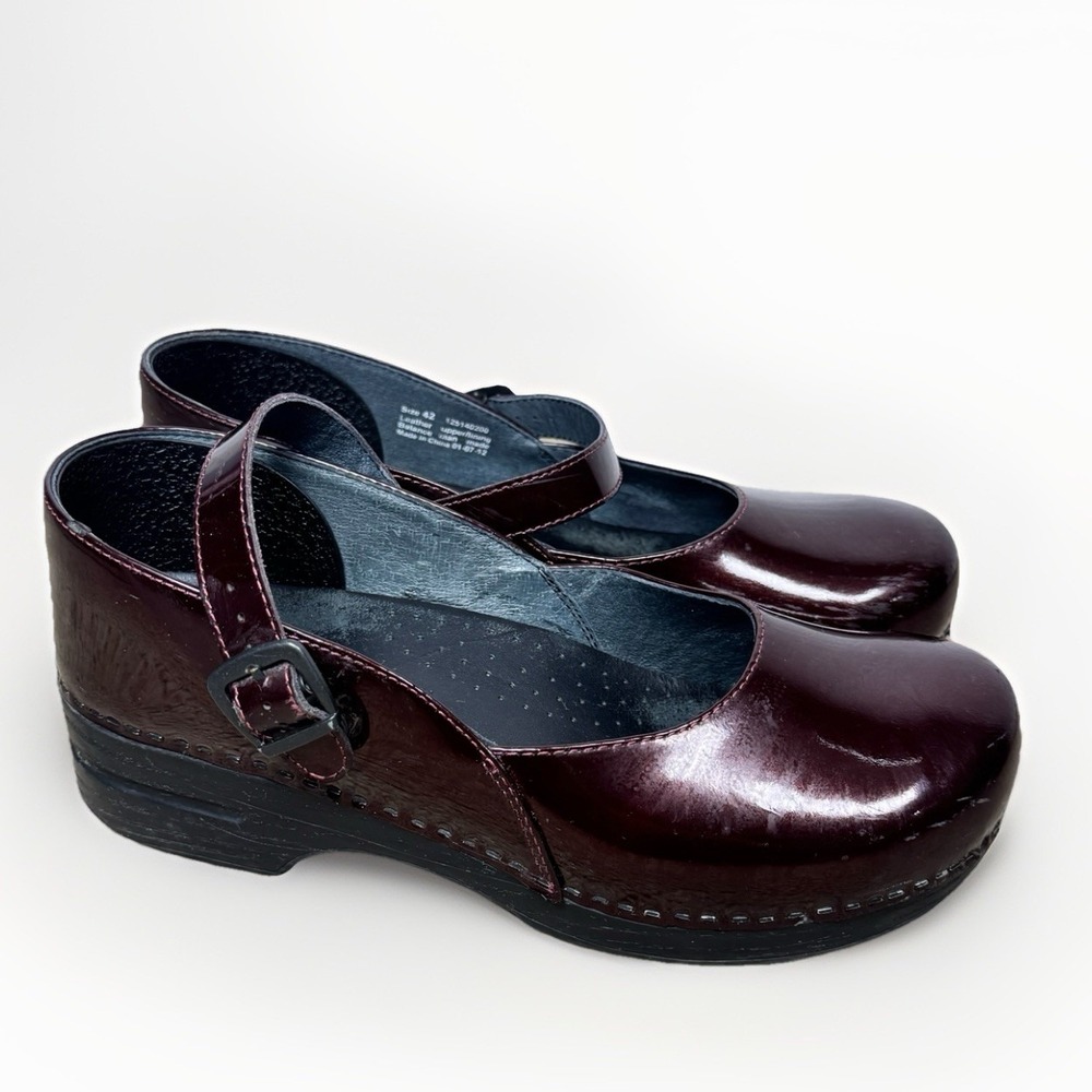 Dansko Leather Women's Marcelle Mary Jane Clogs Shoes Burgundy Cherry Sz 42